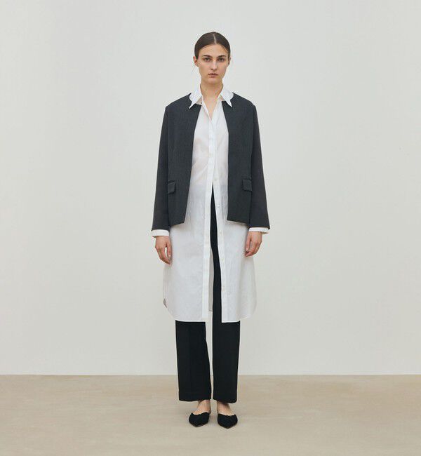 DES PRES「ウールファブリックコンビ クルーネックジャケット」|ノーカラージャケット|