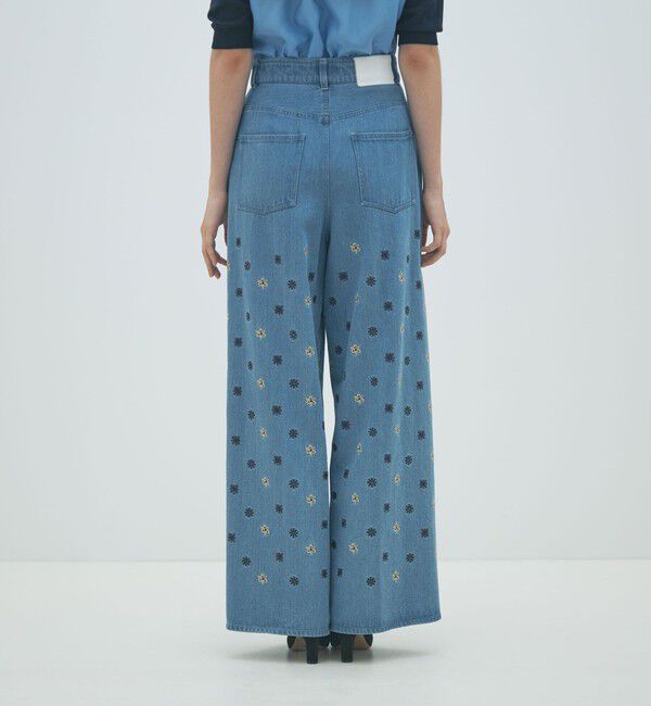 MACPHEE「ボタニカルエンブロイダリーデニム タックワイドパンツ」|デニム|