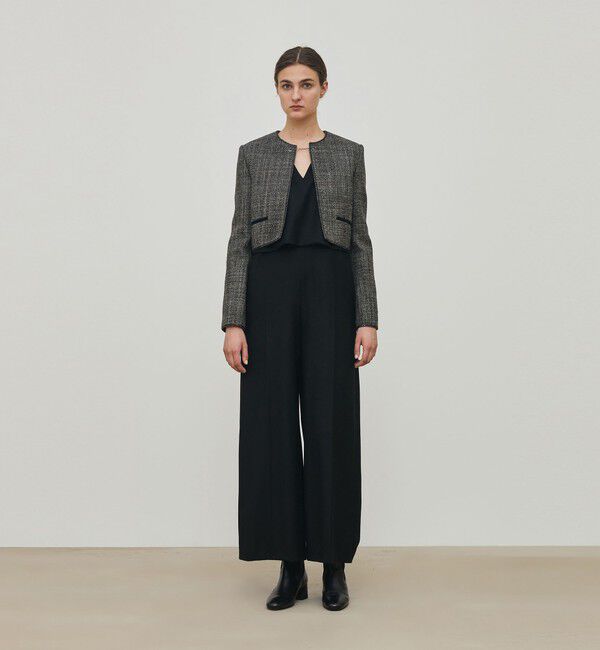 DES PRES「ウールリネンツイード クロップドジャケット」|ノーカラージャケット|