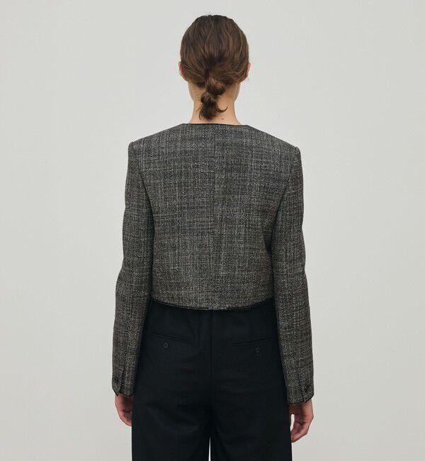 DES PRES「ウールリネンツイード クロップドジャケット」|ノーカラージャケット|