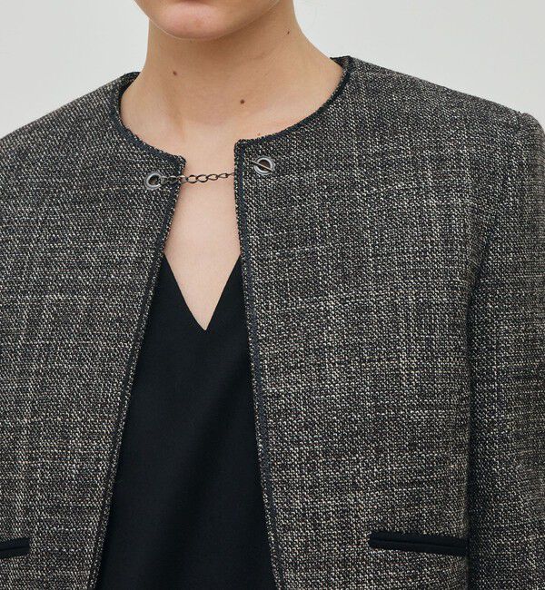DES PRES「ウールリネンツイード クロップドジャケット」|ノーカラージャケット|