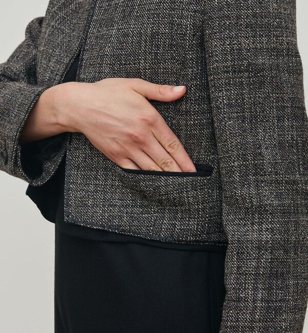DES PRES「ウールリネンツイード クロップドジャケット」|ノーカラージャケット|