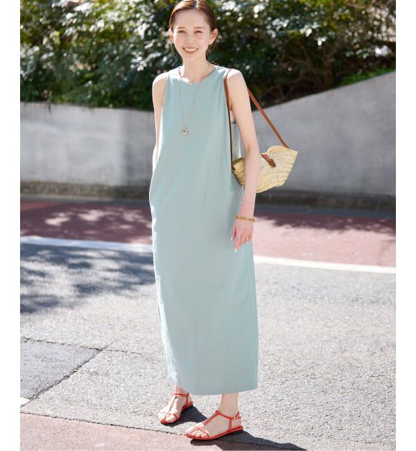 SLOBE IENA「《WEB限定/追加》リネンレーヨンノースリーブナローワンピース」|ワンピース|