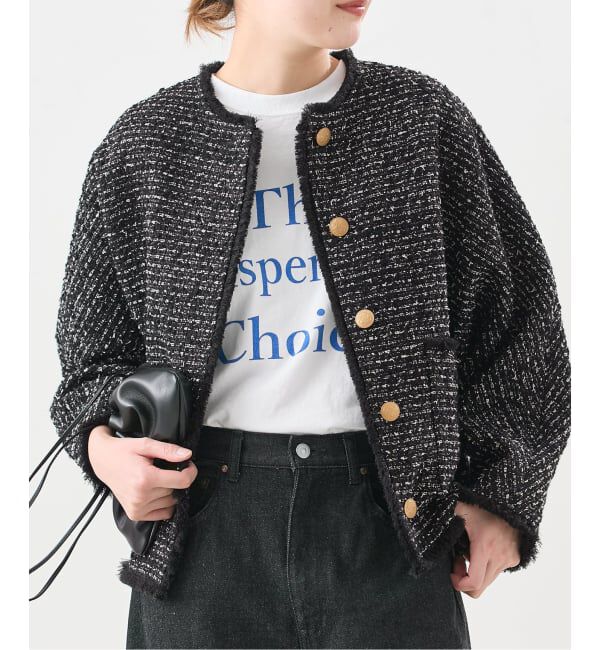 journal standard L'essage「【一部店舗＆WEB限定】GIOLICATWEED ドルマンジャケット 3」|ノーカラージャケット|ブラック B