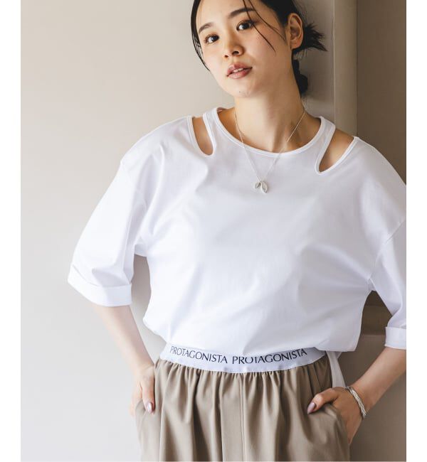 NOBLE「Room no.8/ルームエイト スムースコットンネックオープントップス」|Tシャツ・カットソー|