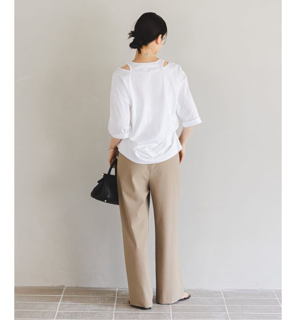 NOBLE「Room no.8/ルームエイト スムースコットンネックオープントップス」|Tシャツ・カットソー|