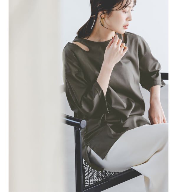 NOBLE「Room no.8/ルームエイト スムースコットンネックオープントップス」|Tシャツ・カットソー|