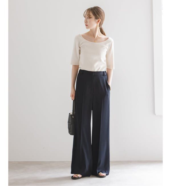 NOBLE「【洗える】ルナサテンベルテッドパンツ」|スラックス|