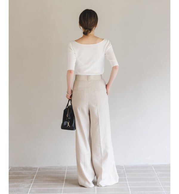 NOBLE「【洗える】14Gデコルテハーフスリーブニット」|ニット・セーター|