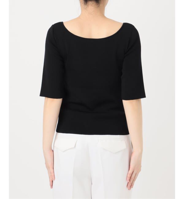 NOBLE「【洗える】14Gデコルテハーフスリーブニット」|ニット・セーター|