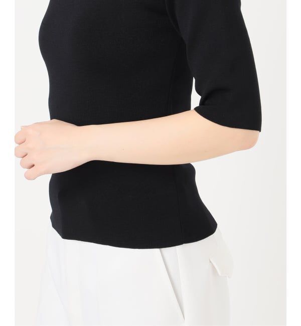 NOBLE「【洗える】14Gデコルテハーフスリーブニット」|ニット・セーター|