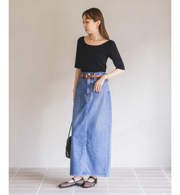 NOBLE「【洗える】14Gデコルテハーフスリーブニット」|ニット・セーター|