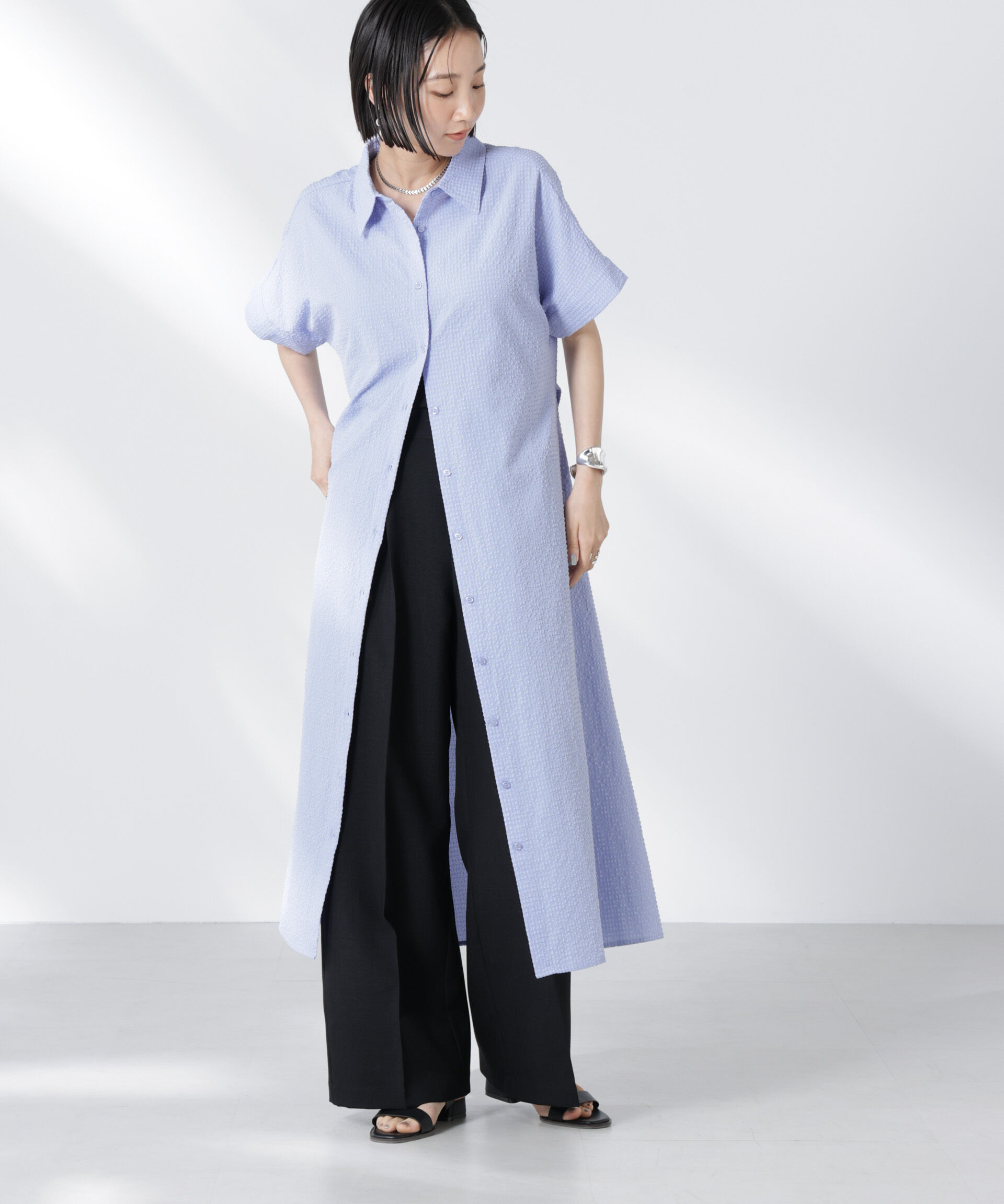 nano･universe「タックイージーセンタープレスストレートパンツ」|チノ|