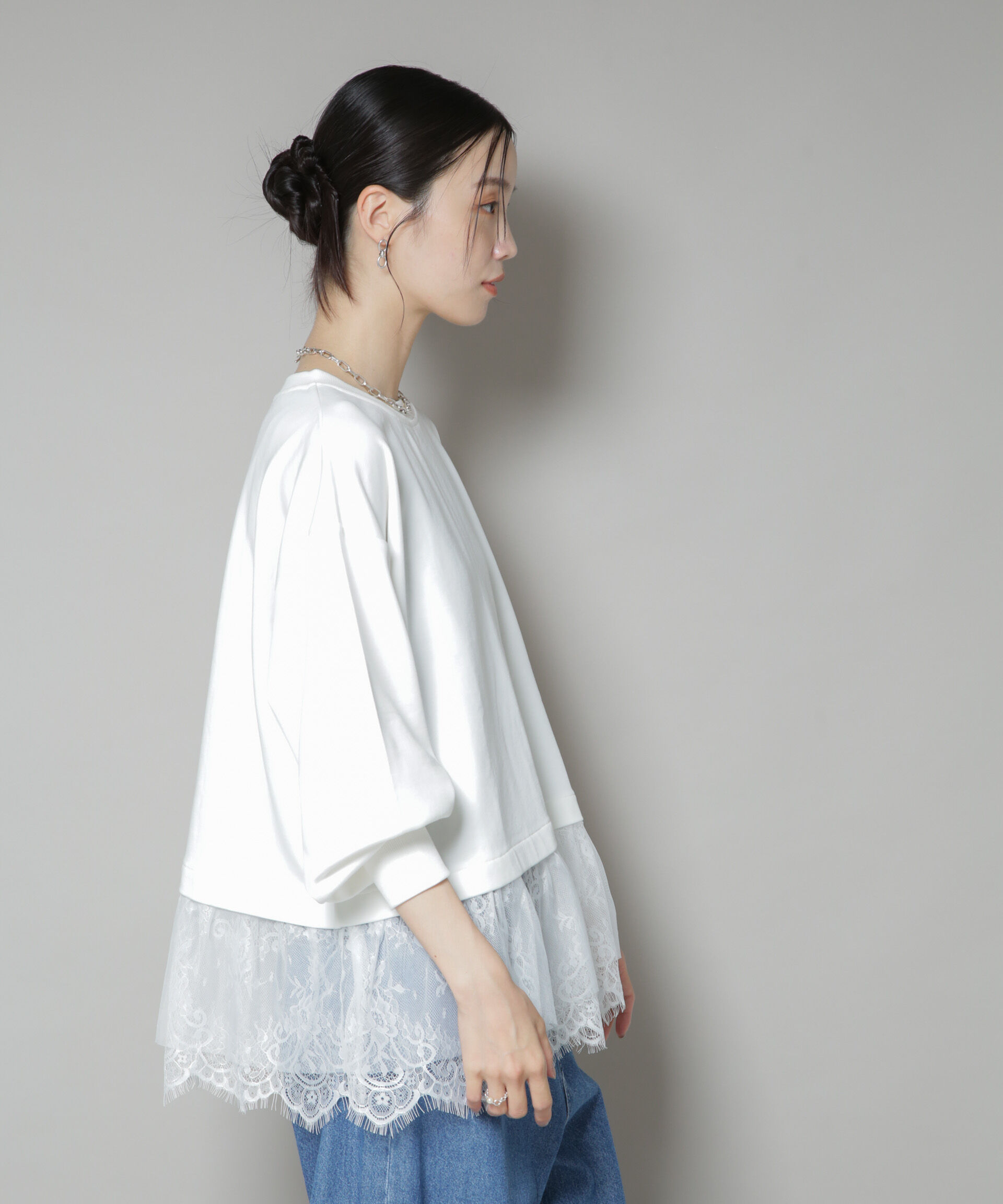 nano･universe「裾レースコンビペプラムカットトップス」|Tシャツ・カットソー|