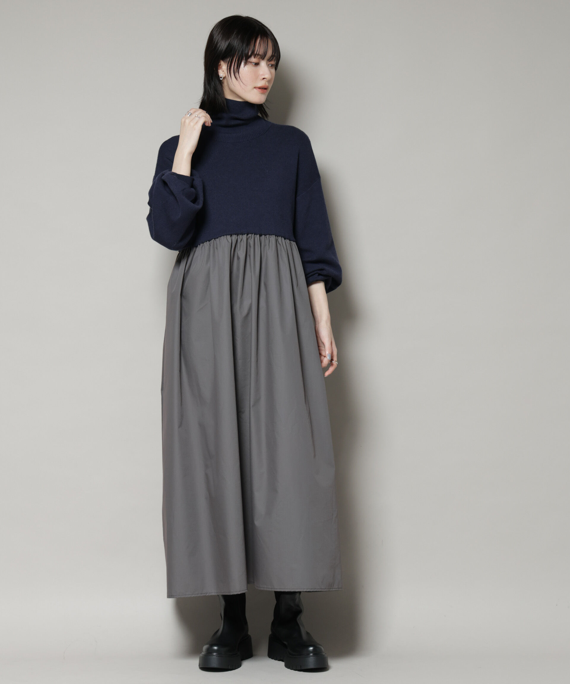 nano･universe「異素材コンビドッキングタートルワンピース」|ワンピース|