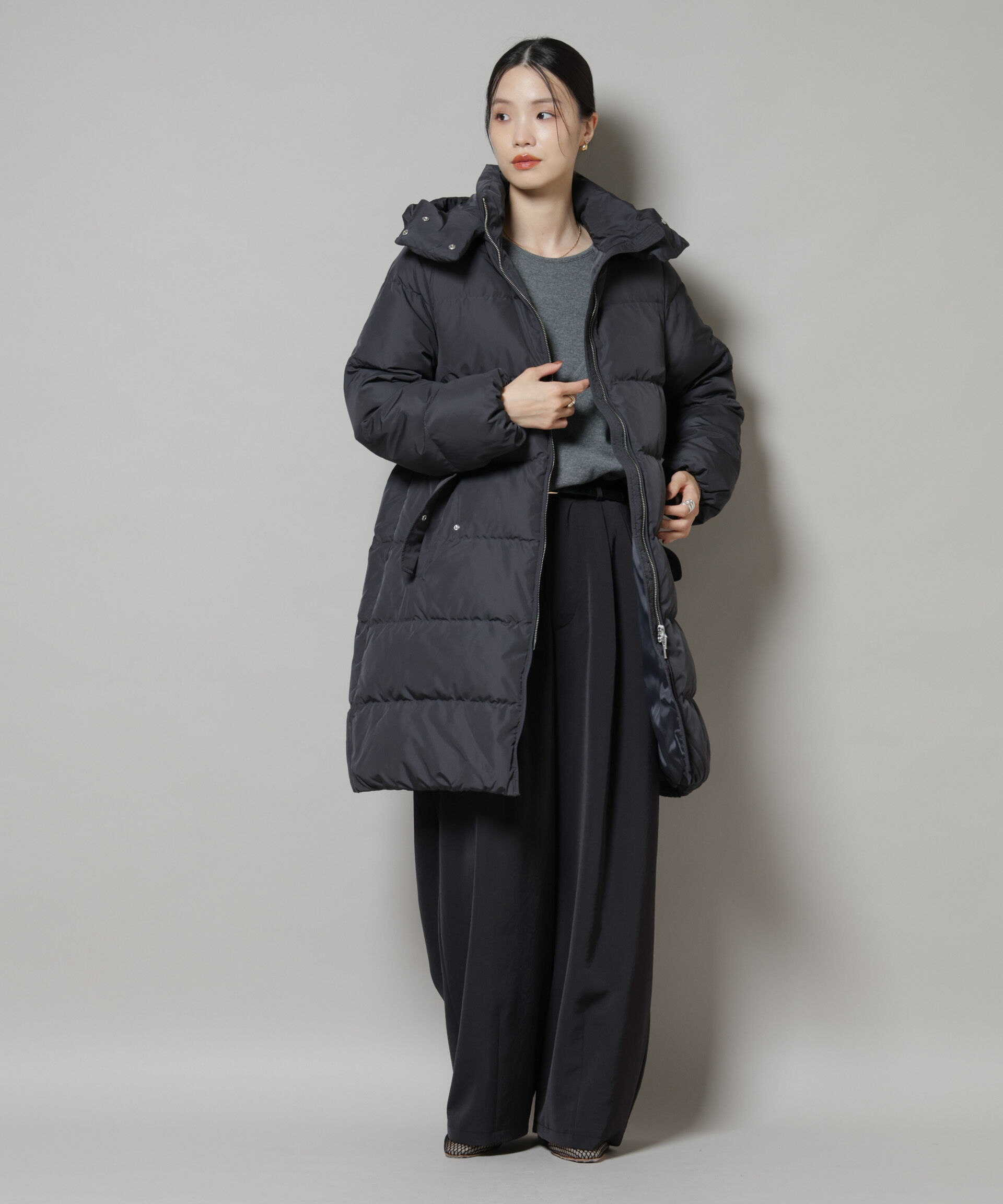 nano･universe「撥水加工 フードロングダウンコート」|ダウン|