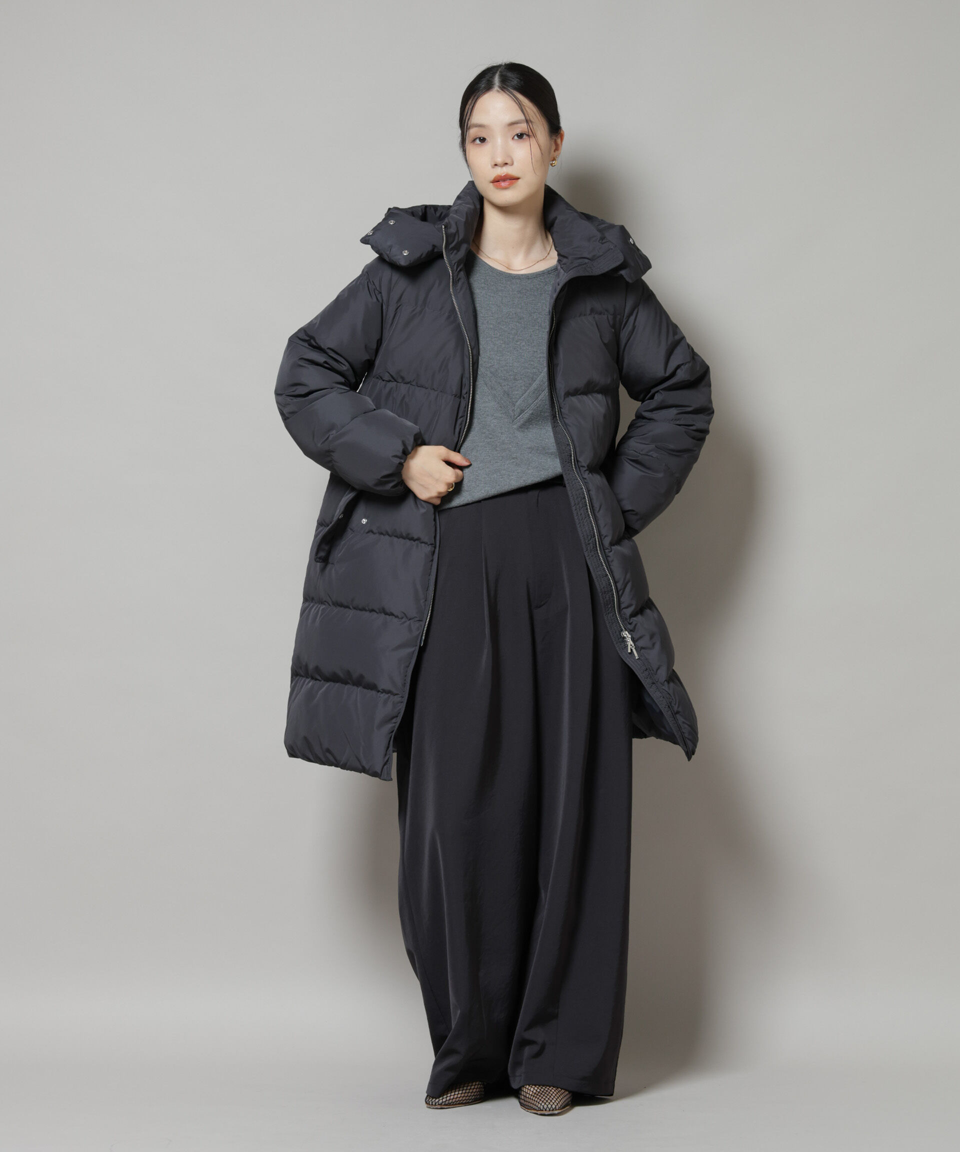 nano･universe「撥水加工 フードロングダウンコート」|ダウン|