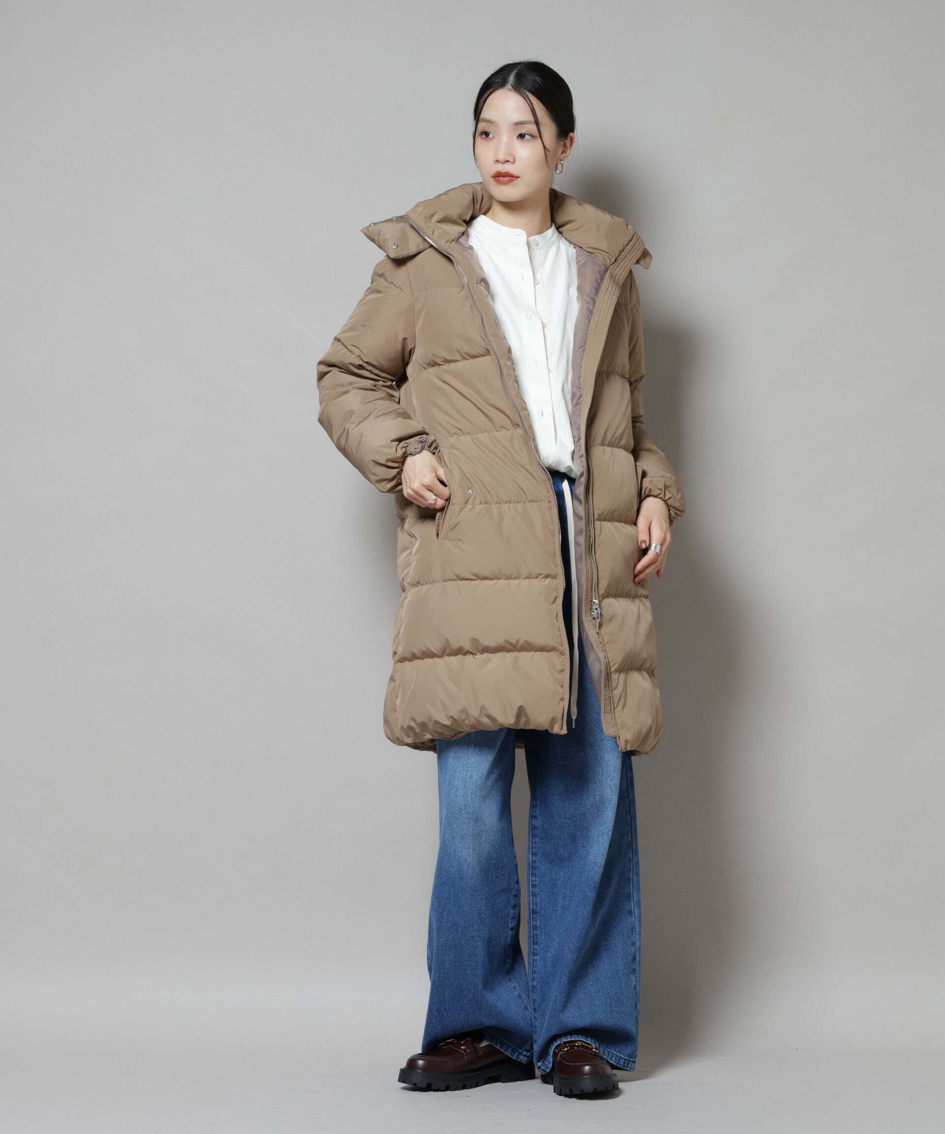 nano･universe「撥水加工 フードロングダウンコート」|ダウン|