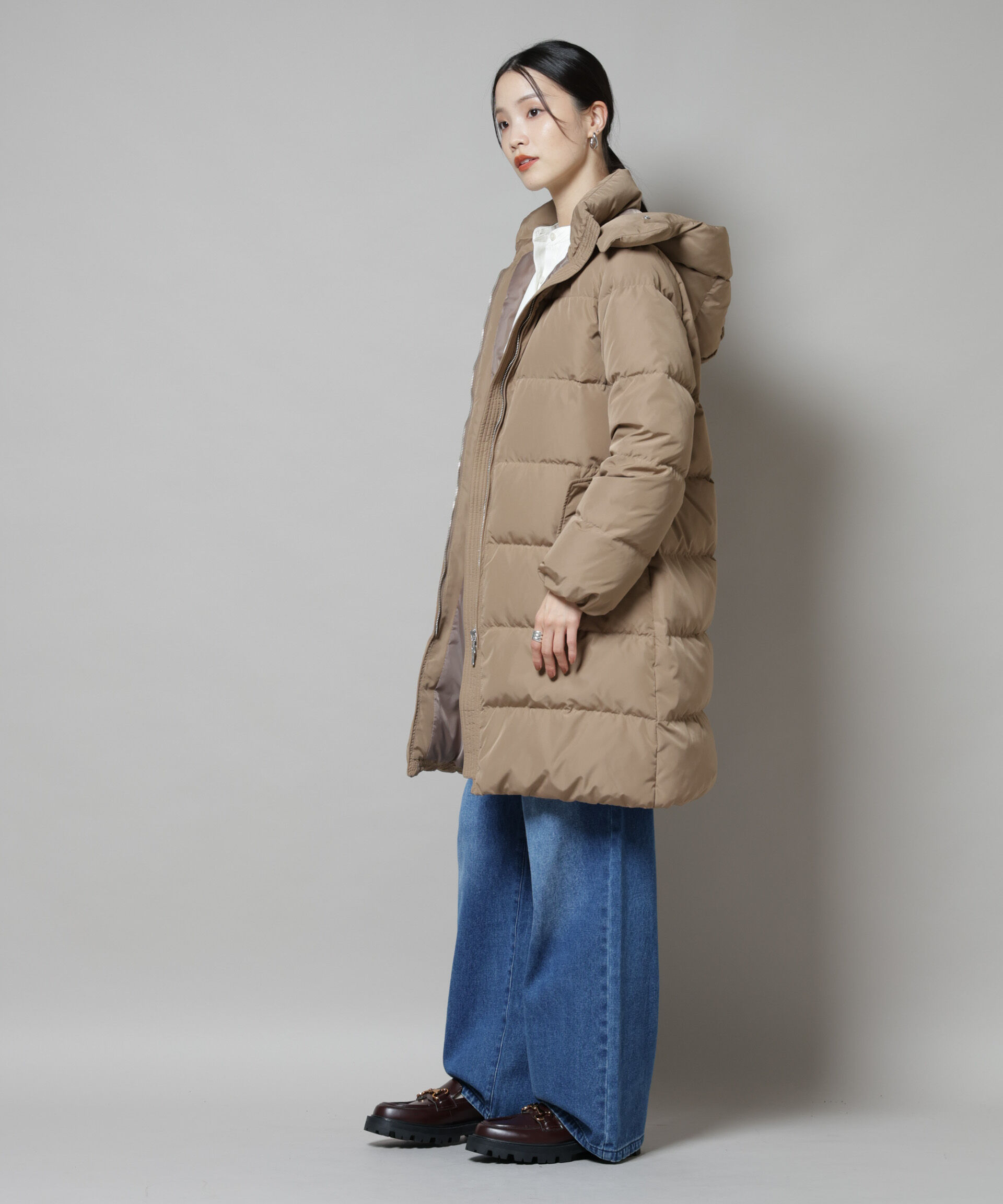 nano･universe「撥水加工 フードロングダウンコート」|ダウン|