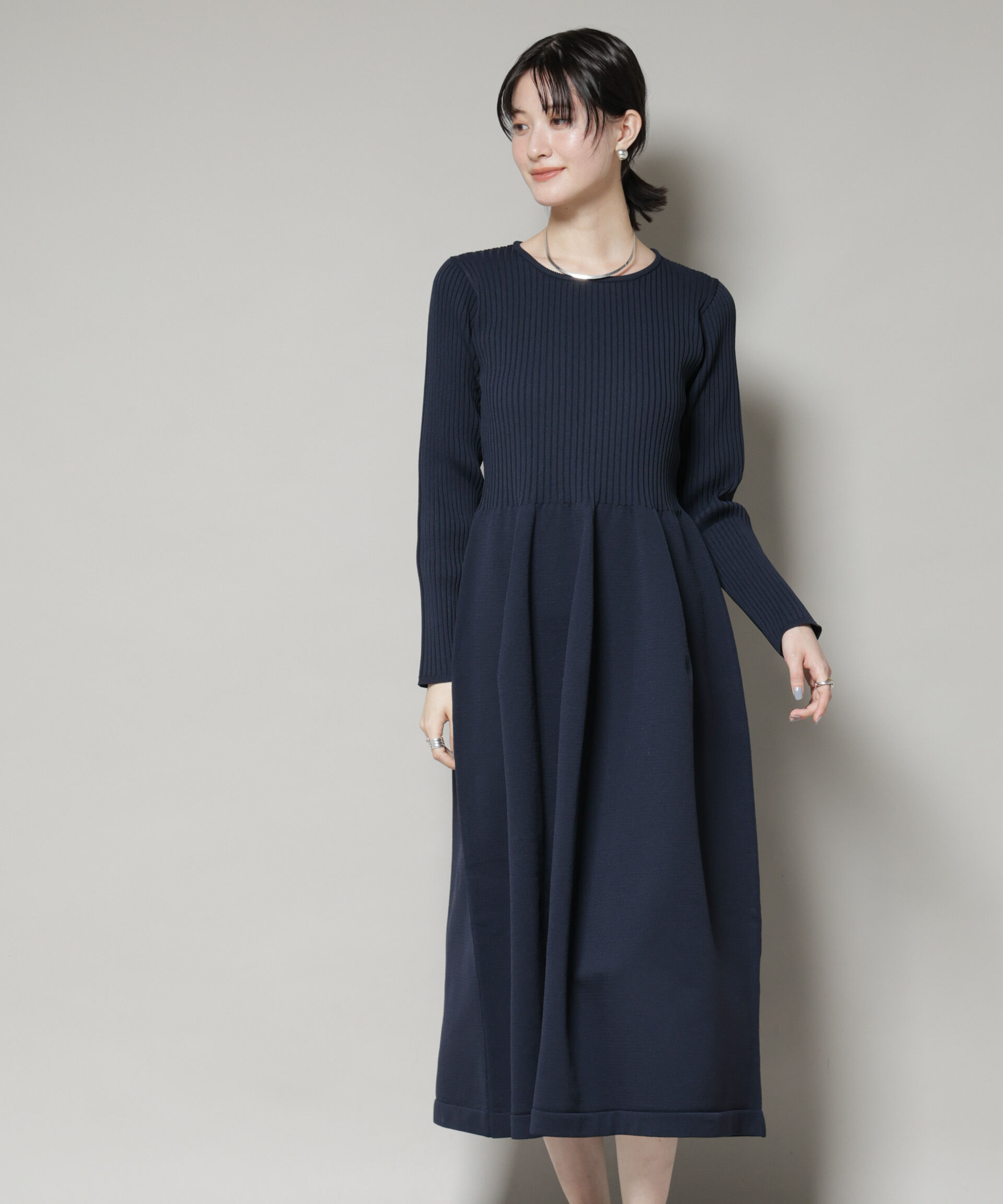 nano･universe「フォルムスカートニットワンピース」|ワンピース|ネイビー