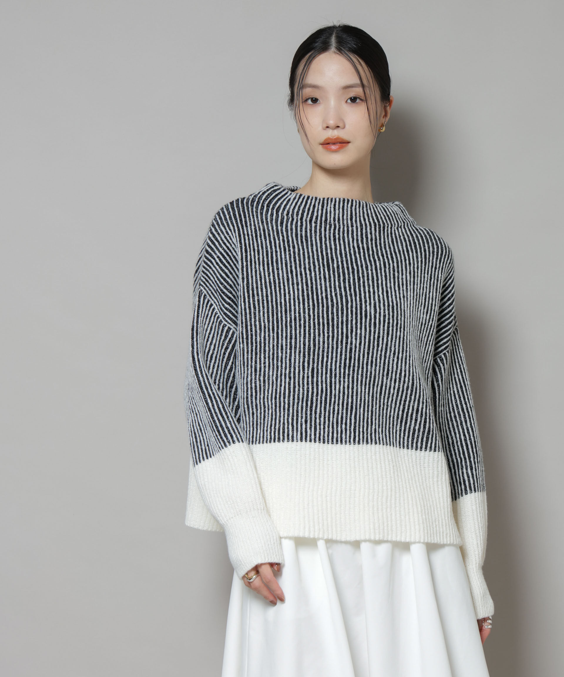 nano･universe「シャドーストライプニットプルオーバー」|ニット・セーター|