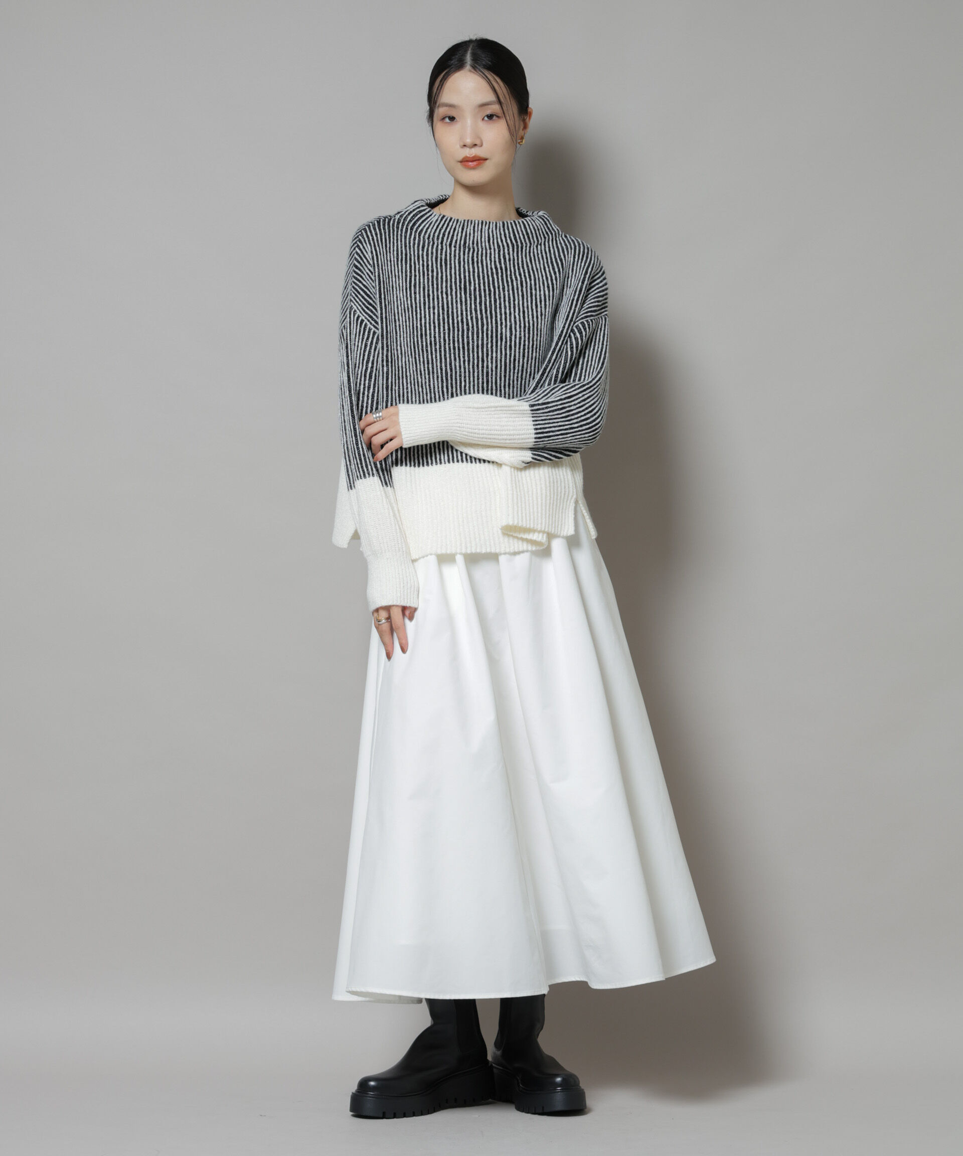 nano･universe「シャドーストライプニットプルオーバー」|ニット・セーター|