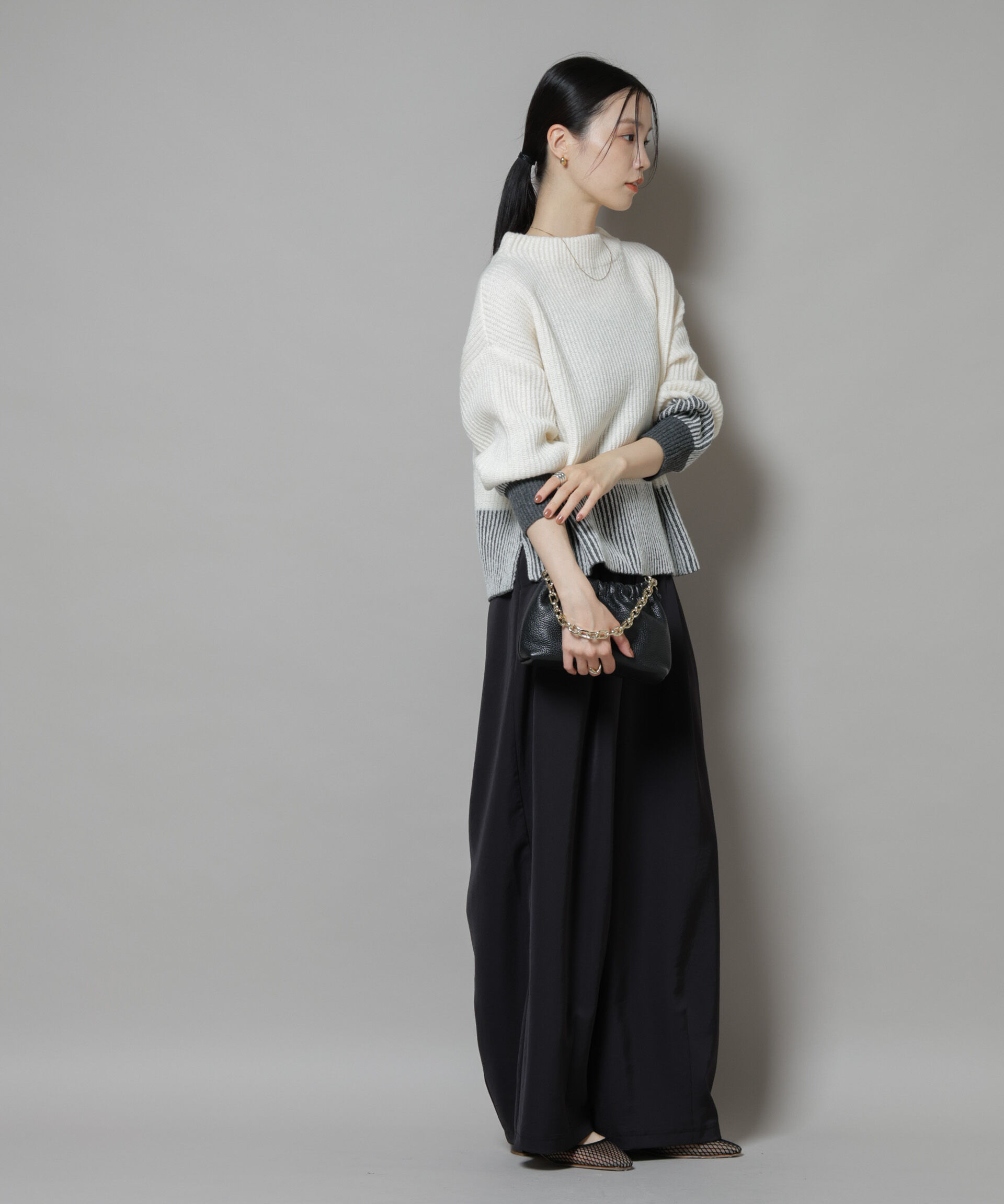 nano･universe「シャドーストライプニットプルオーバー」|ニット・セーター|