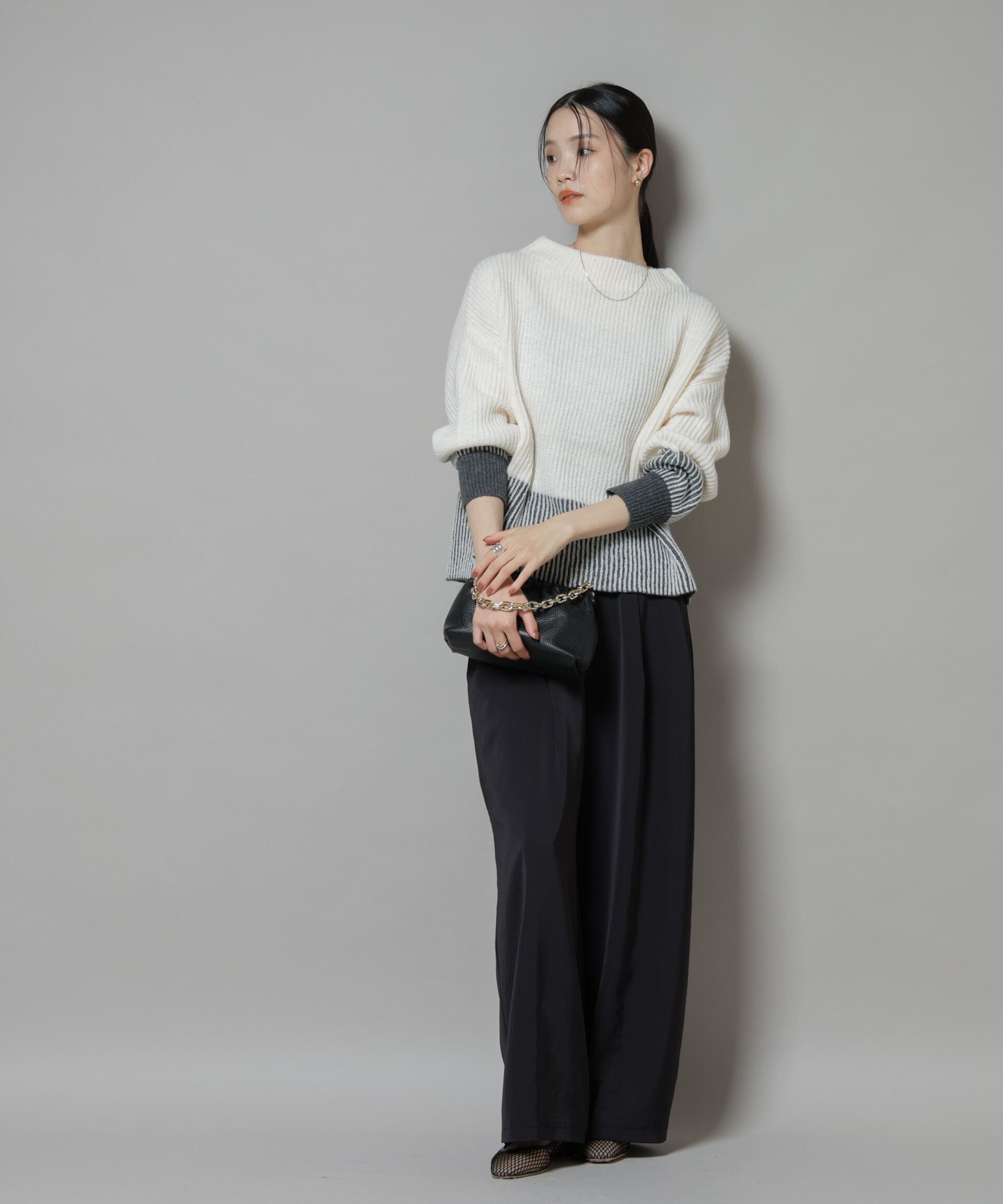 nano･universe「シャドーストライプニットプルオーバー」|ニット・セーター|