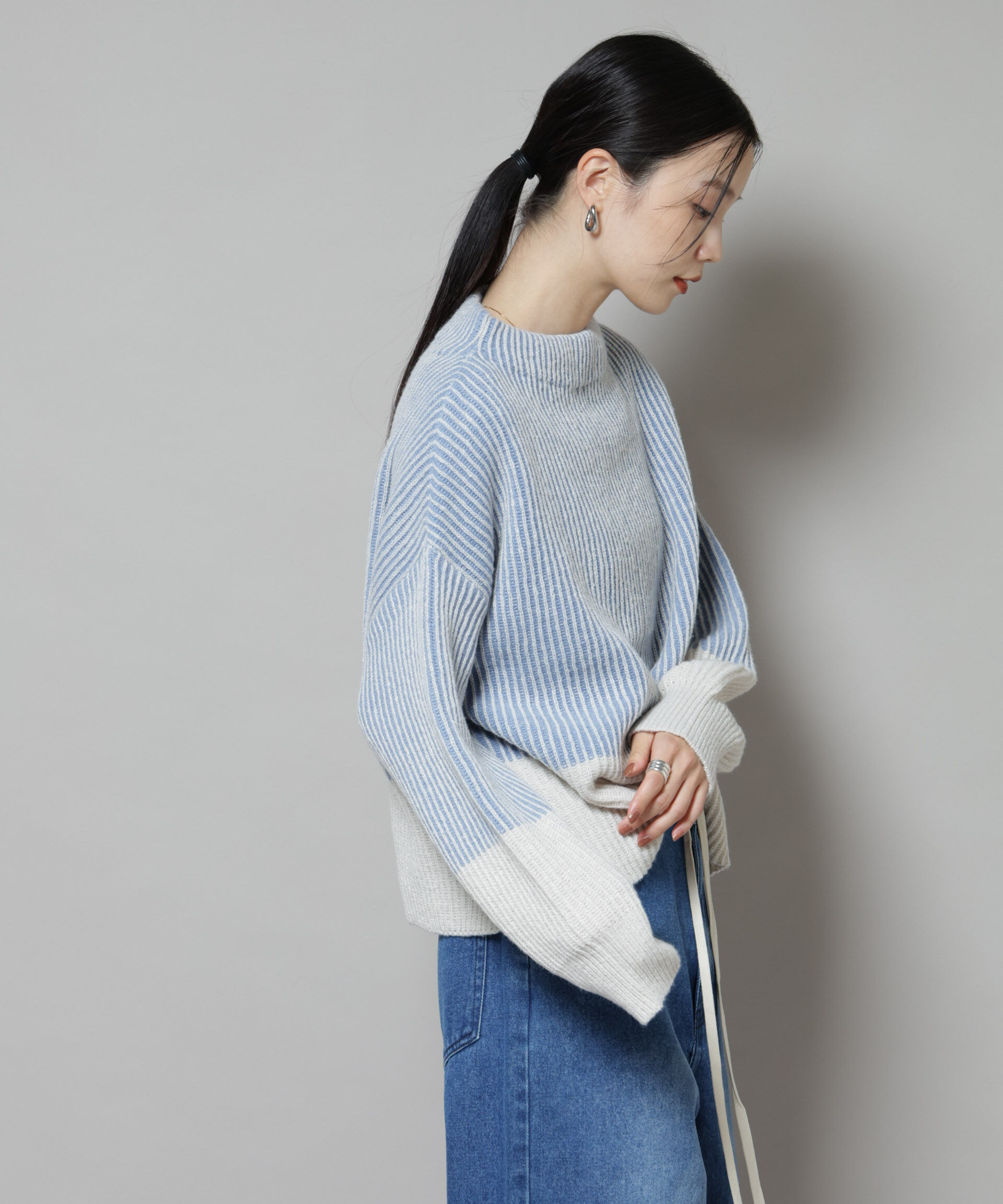 nano･universe「シャドーストライプニットプルオーバー」|ニット・セーター|
