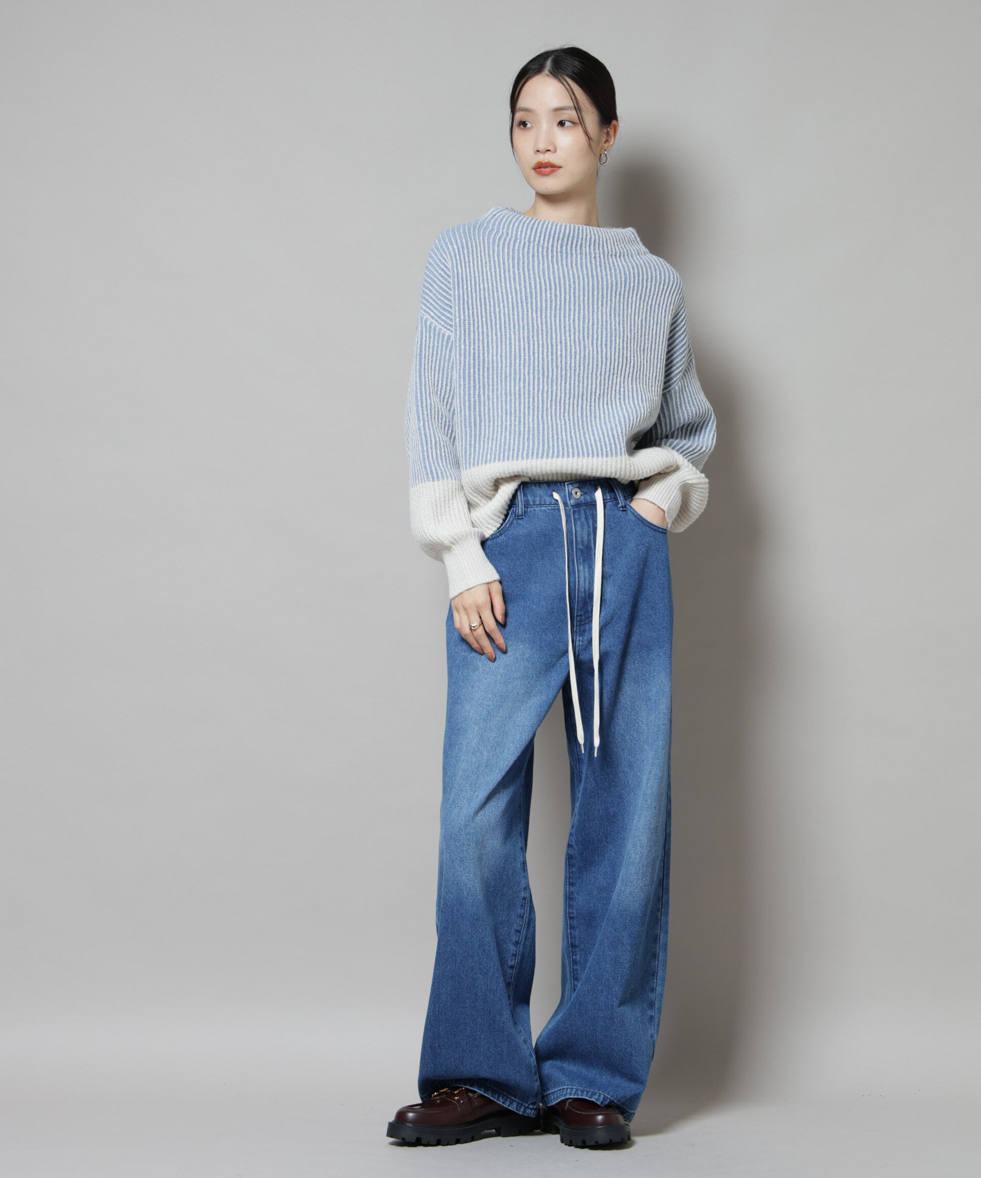 nano･universe「シャドーストライプニットプルオーバー」|ニット・セーター|