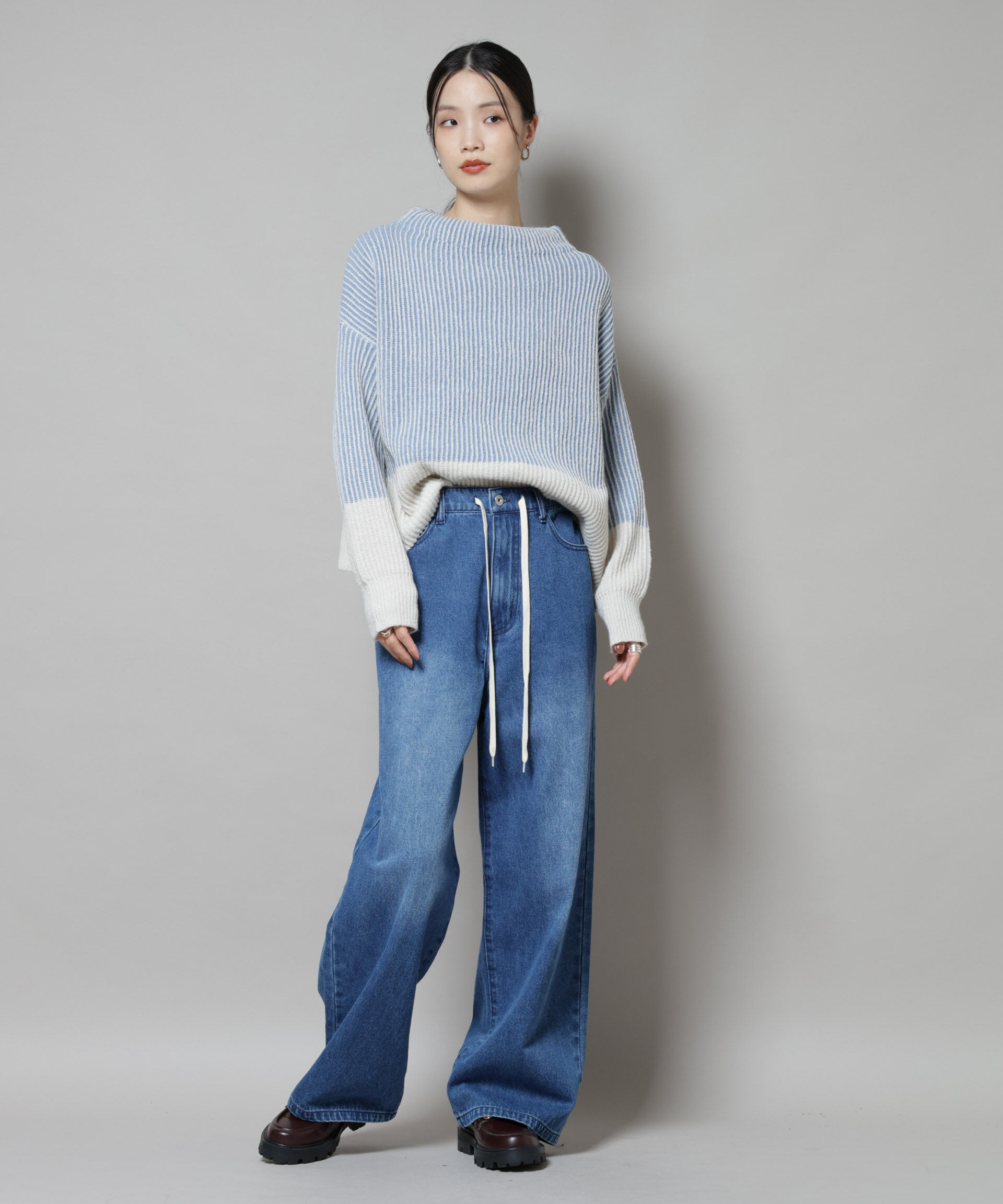 nano･universe「シャドーストライプニットプルオーバー」|ニット・セーター|