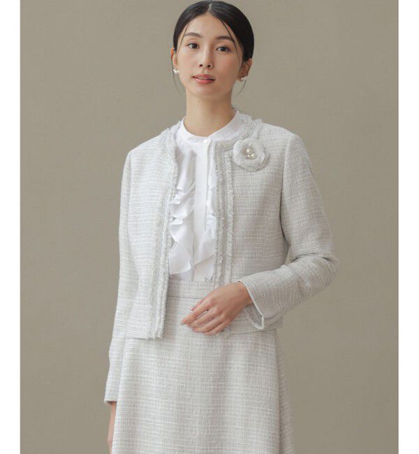 組曲「【KUMIKYOKU NAVY】ラメループモールツイード ジャケット」|ノーカラージャケット|ﾗｲﾄｸﾞﾚ