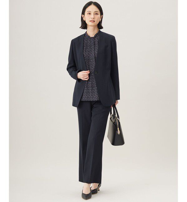 自由区「【セットアップ対応・洗える】ウールブレンドセットアップノーカラー ジャケット」|ノーカラージャケット|