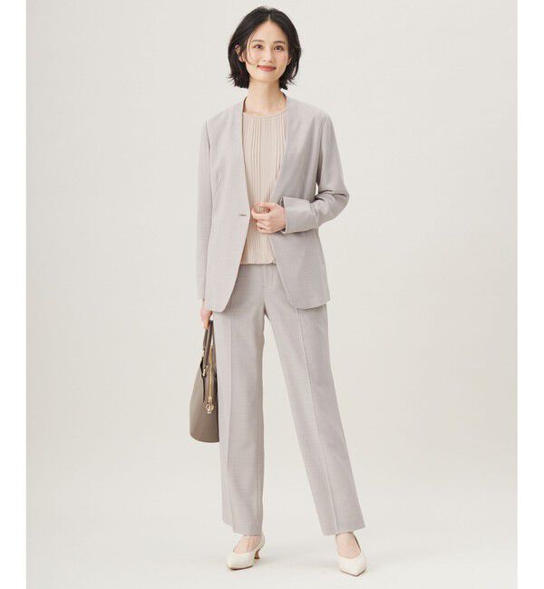 自由区「【セットアップ対応・洗える】ウールブレンドセットアップノーカラー ジャケット」|ノーカラージャケット|