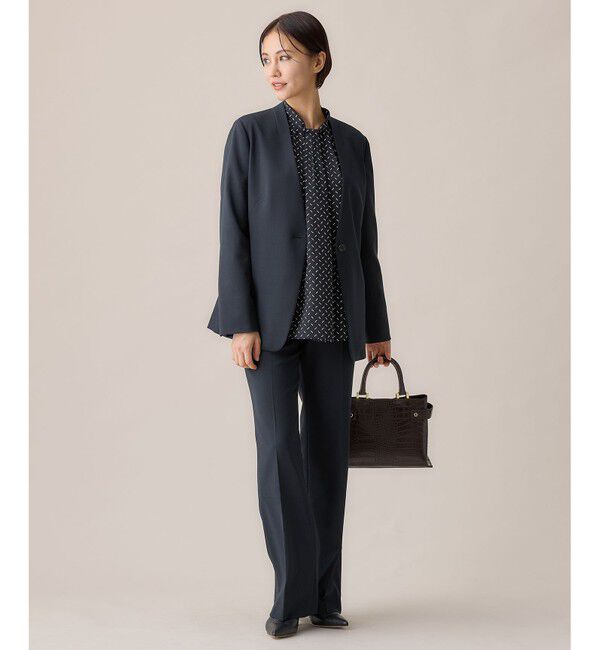 自由区「【セットアップ対応・洗える】ウールブレンドセットアップノーカラー ジャケット」|ノーカラージャケット|