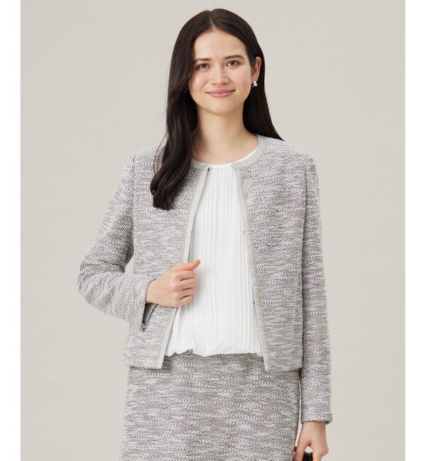 自由区「カラミツイードノーカラー ジャケット」|ノーカラージャケット|ﾗｲﾄｸﾞﾚ