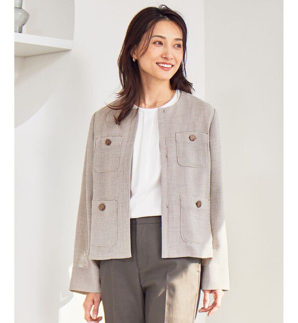 自由区「【洗える】ライトカラミノーカラー ジャケット」|ノーカラージャケット|ｶｰｷﾐｯｸ