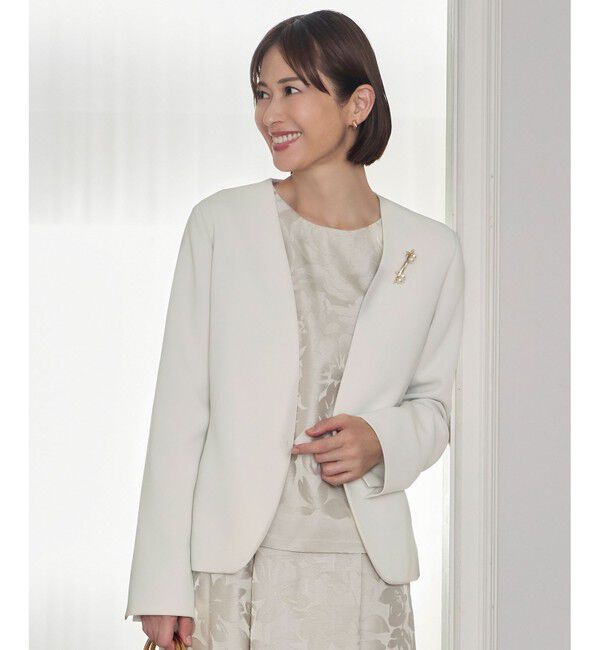 自由区「【セットアップ対応】トリアセダブルクロスノーカラー ジャケット」|ノーカラージャケット|ベージュ