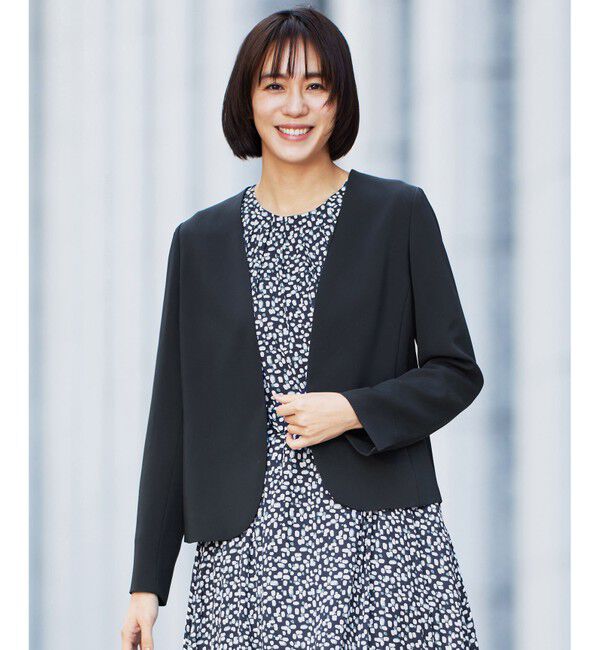 自由区「【セットアップ対応】トリアセダブルクロスノーカラー ジャケット」|ノーカラージャケット|ネイビー