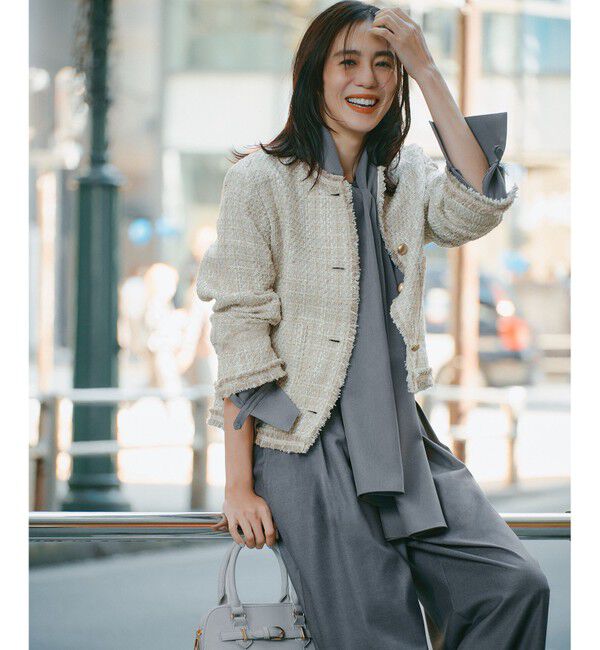 自由区「ファンシーノットツイードノーカラー ジャケット」|ノーカラージャケット|