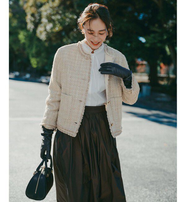 自由区「ファンシーノットツイードノーカラー ジャケット」|ノーカラージャケット|