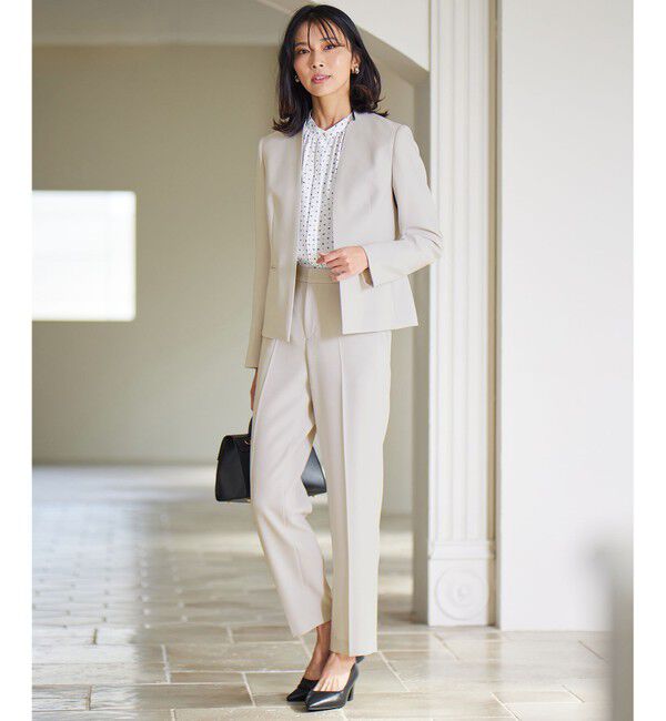 23区「【セットアップ対応/洗える】トリアセダブルジョーゼット ノーカラー ジャケット」|ノーカラージャケット|