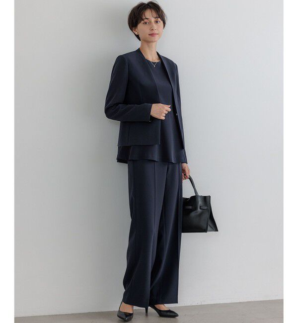 23区「【セットアップ対応/洗える】トリアセダブルジョーゼット ノーカラー ジャケット」|ノーカラージャケット|