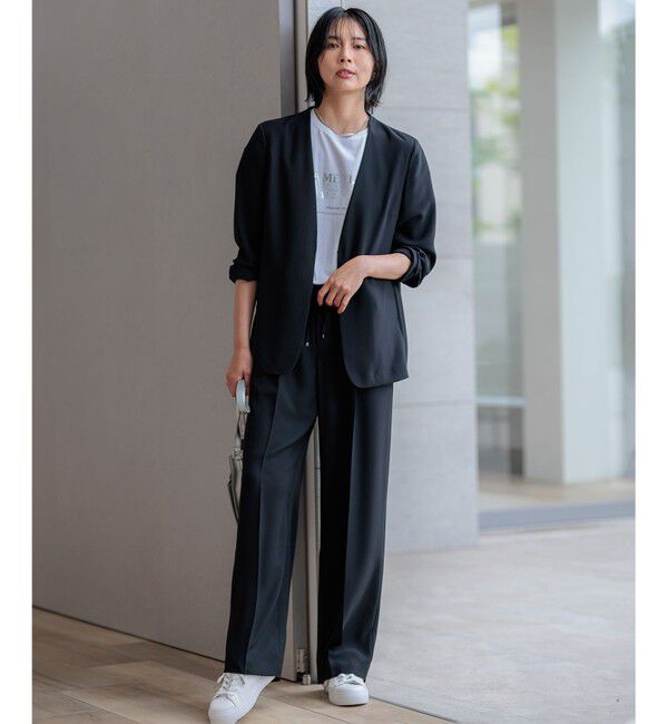 23区「【洗える/吸水速乾/UVカット/接触冷感】ストレッチジョーゼット ノーカラー ジャケット」|ノーカラージャケット|