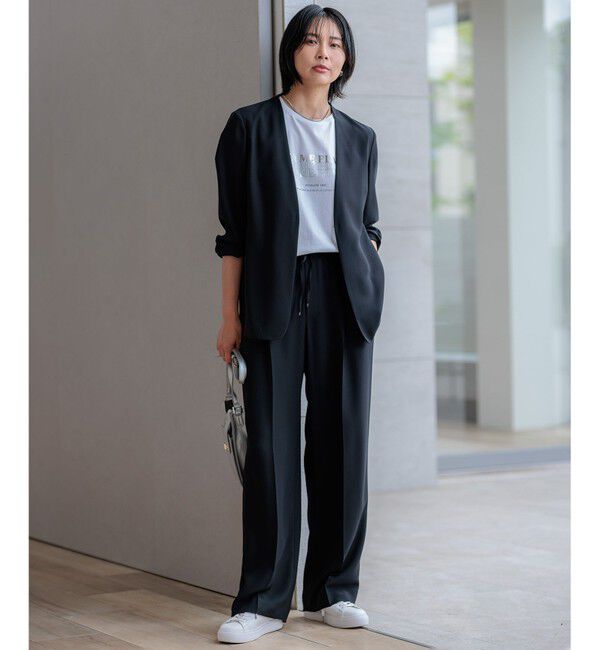 23区「【洗える/吸水速乾/UVカット/接触冷感】ストレッチジョーゼット ノーカラー ジャケット」|ノーカラージャケット|