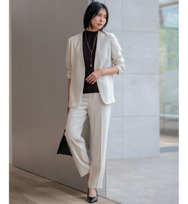 23区「【洗える/吸水速乾/UVカット/接触冷感】ストレッチジョーゼット ノーカラー ジャケット」|ノーカラージャケット|