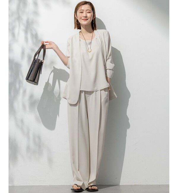 23区「【洗える/吸水速乾/UVカット/接触冷感】ストレッチジョーゼット ノーカラー ジャケット」|ノーカラージャケット|