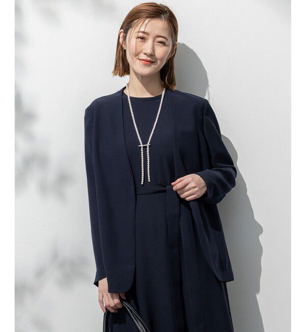 23区「【洗える/吸水速乾/UVカット/接触冷感】ストレッチジョーゼット ノーカラー ジャケット」|ノーカラージャケット|ネイビー系