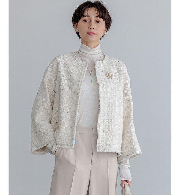 23区「GIOLICA ノーカラー ツイード ジャケット」|ノーカラージャケット|ｱｲﾎﾞﾘｰ&times;