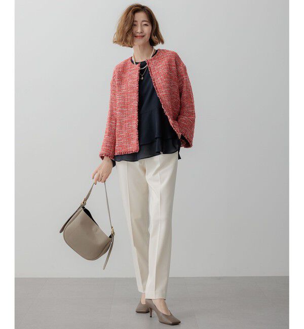 23区「GIOLICA ノーカラー ツイード ジャケット」|ノーカラージャケット|